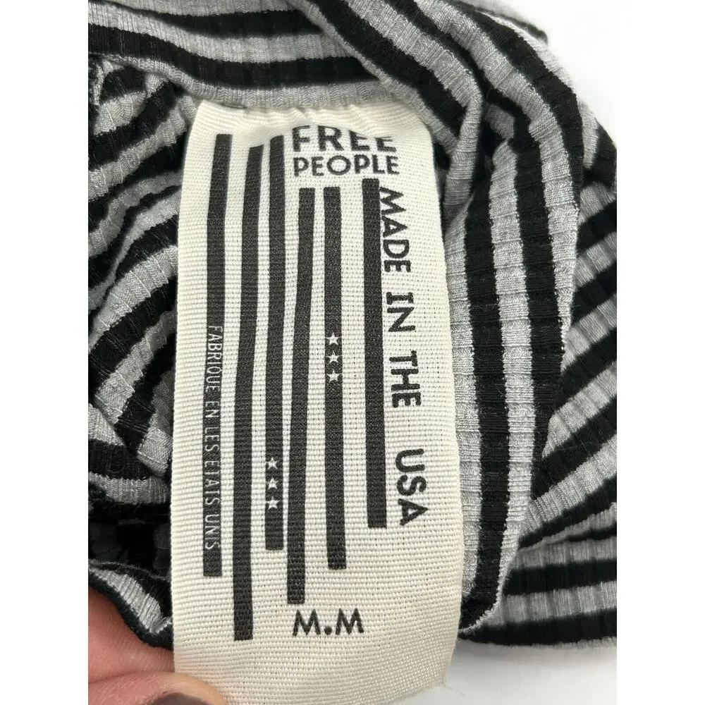 Free People Sleeveless Mock Neck Asymmetrical Hem Striped Gray Black Medium NWOT